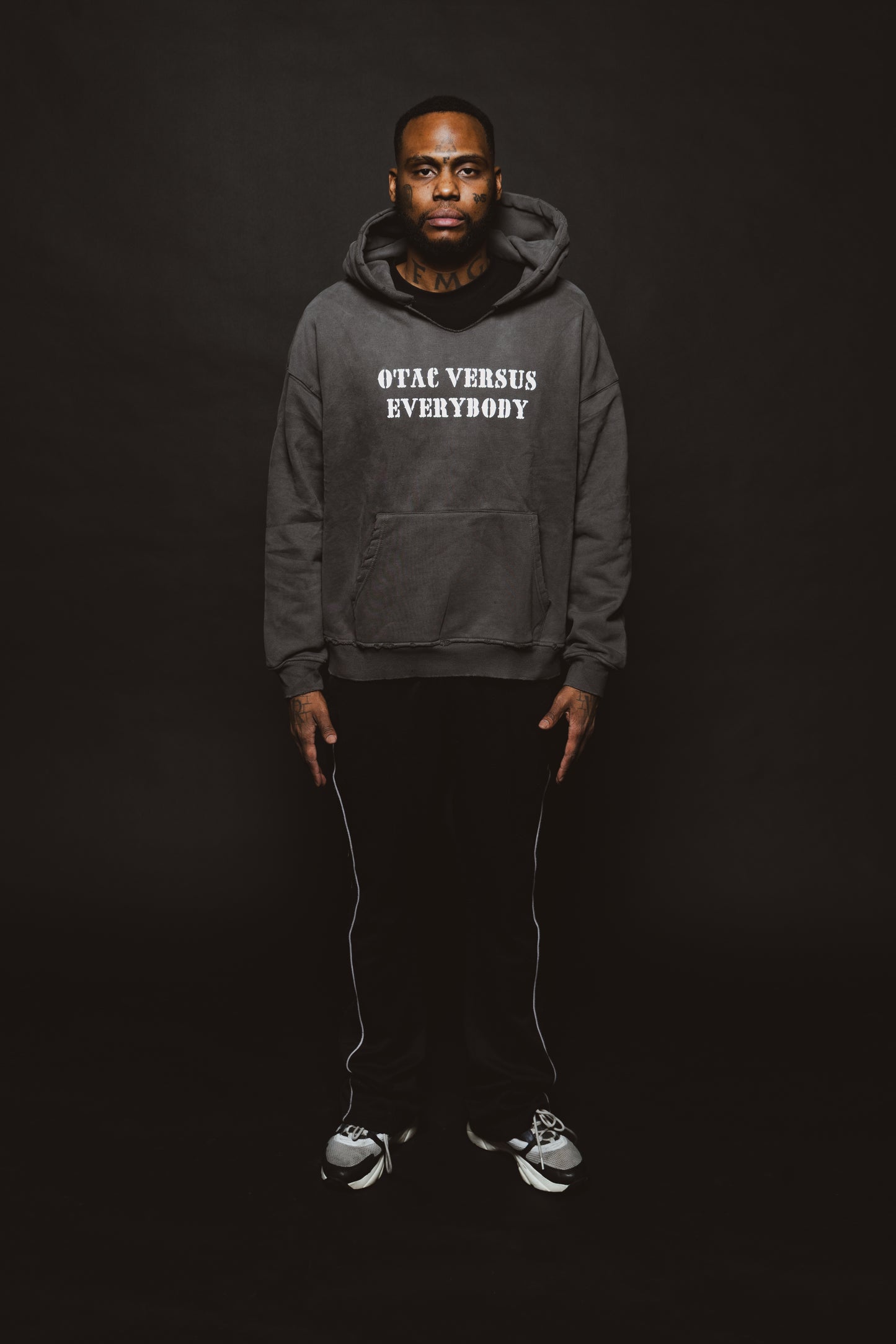 DISTRESSED CHARCOAL HOODIE